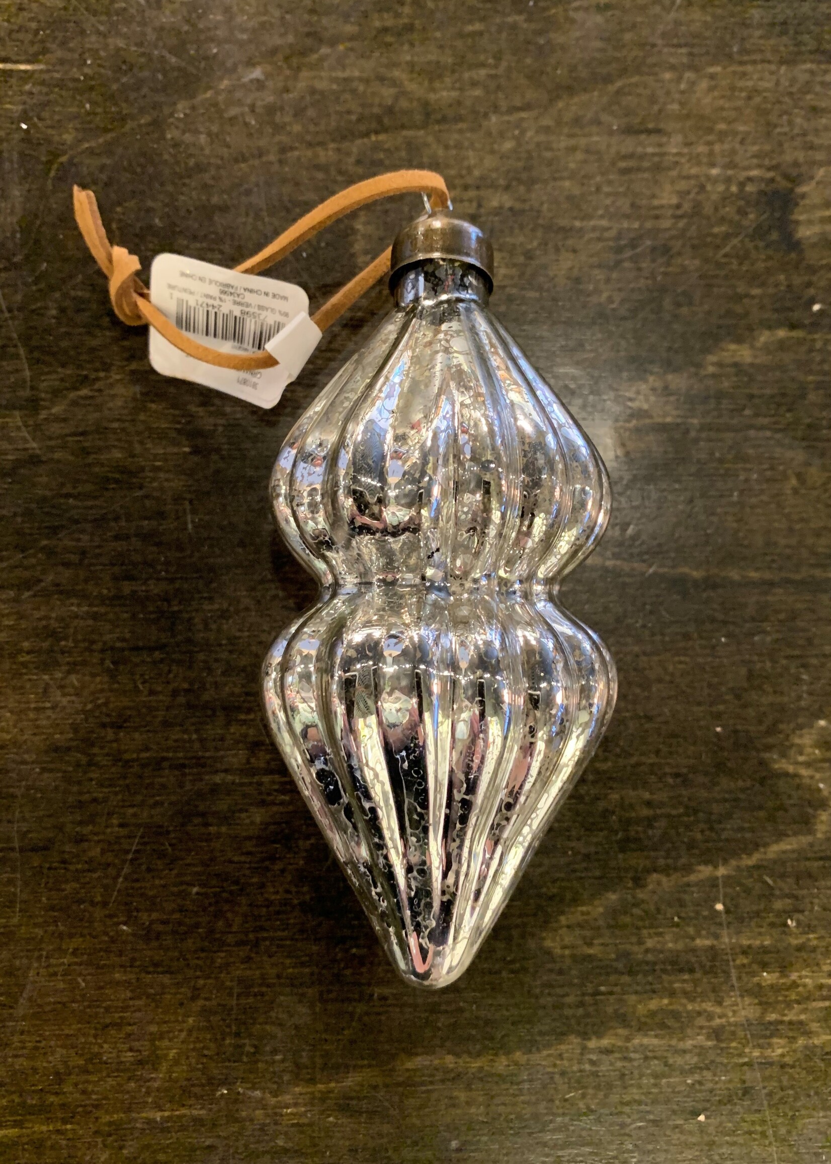 Pine/ADV/Bovi Christmas Ornament * Antique Silver & Glass * Tall