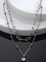 Hackney Nine/Dye Cast Kateri Layered Chains with Zirconia Charm * White Gold