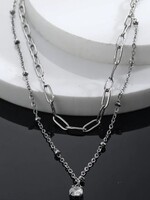 Kateri Layered Silver Chains with Zirconia Charm