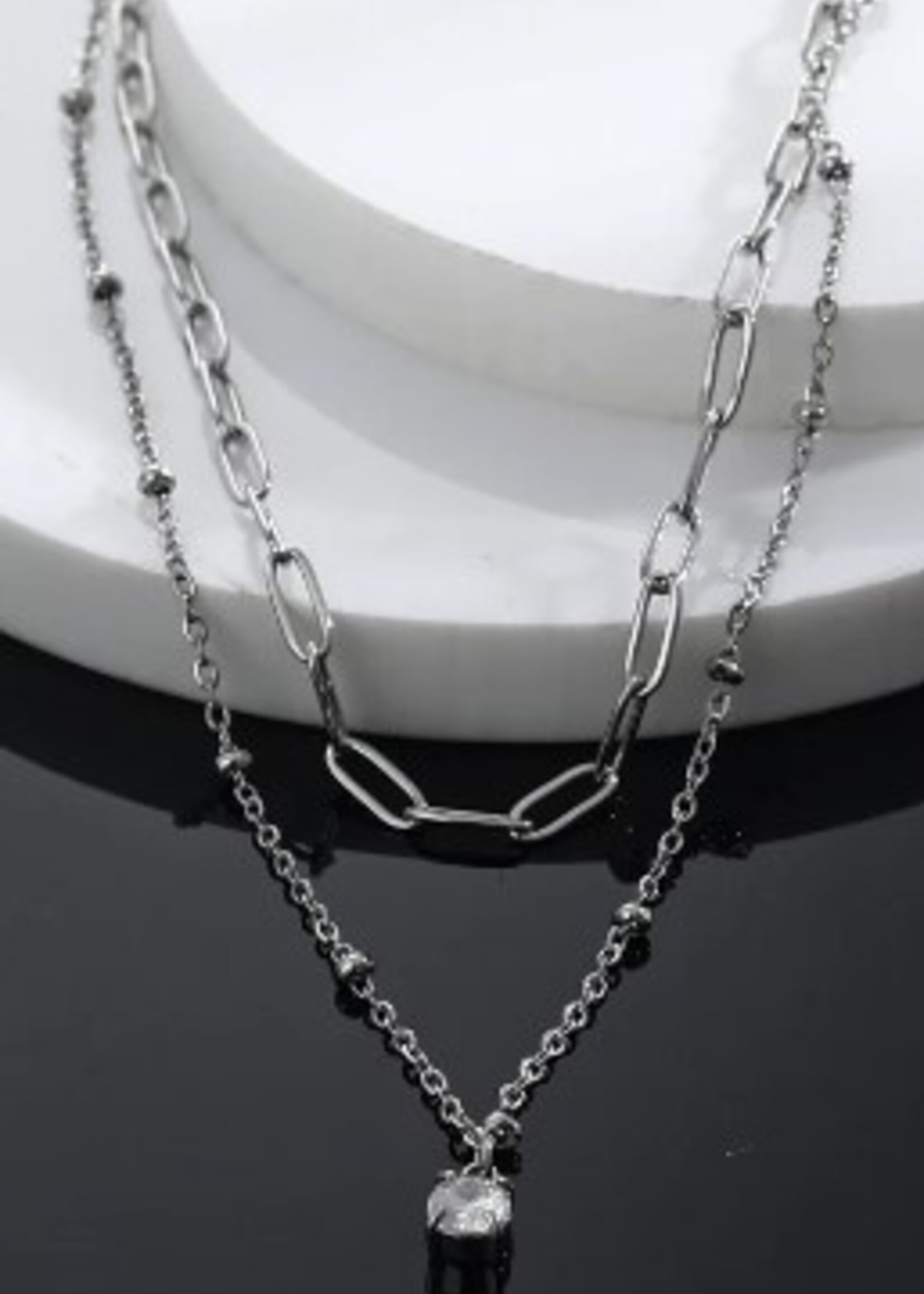 Hackney Nine/Dye Cast Kateri Layered Chains with Zirconia Charm * White Gold
