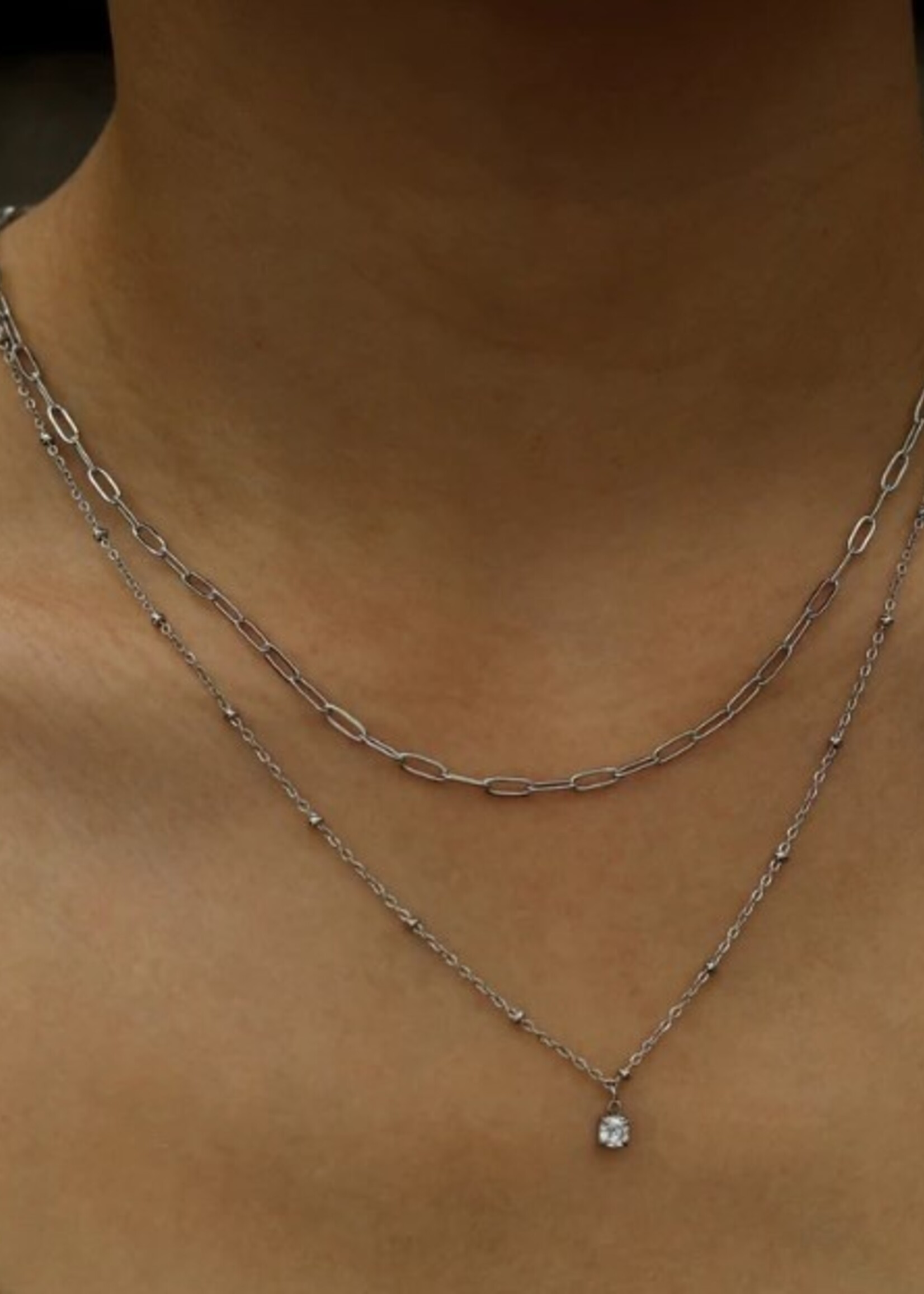Hackney Nine/Dye Cast Kateri Layered Chains with Zirconia Charm * White Gold