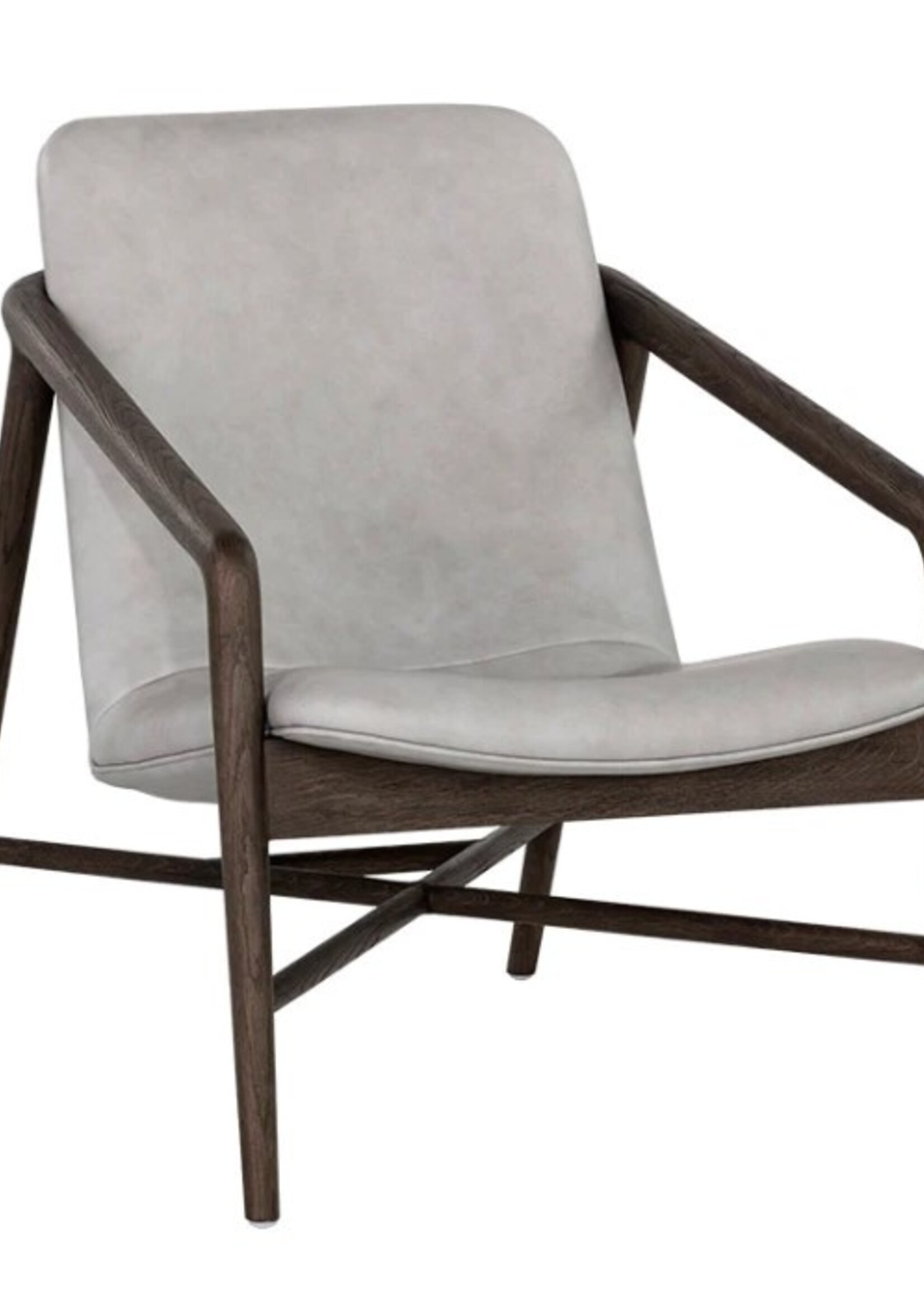 Sunpan Cinelli  Lounge  Chair * Light Grey Leather & Dark Wood *26.5x35x31