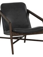 Sunpan Cinelli  Lounge  Chair * Charcoal Leather & Dark Wood Frame * 26.5x35x31"H