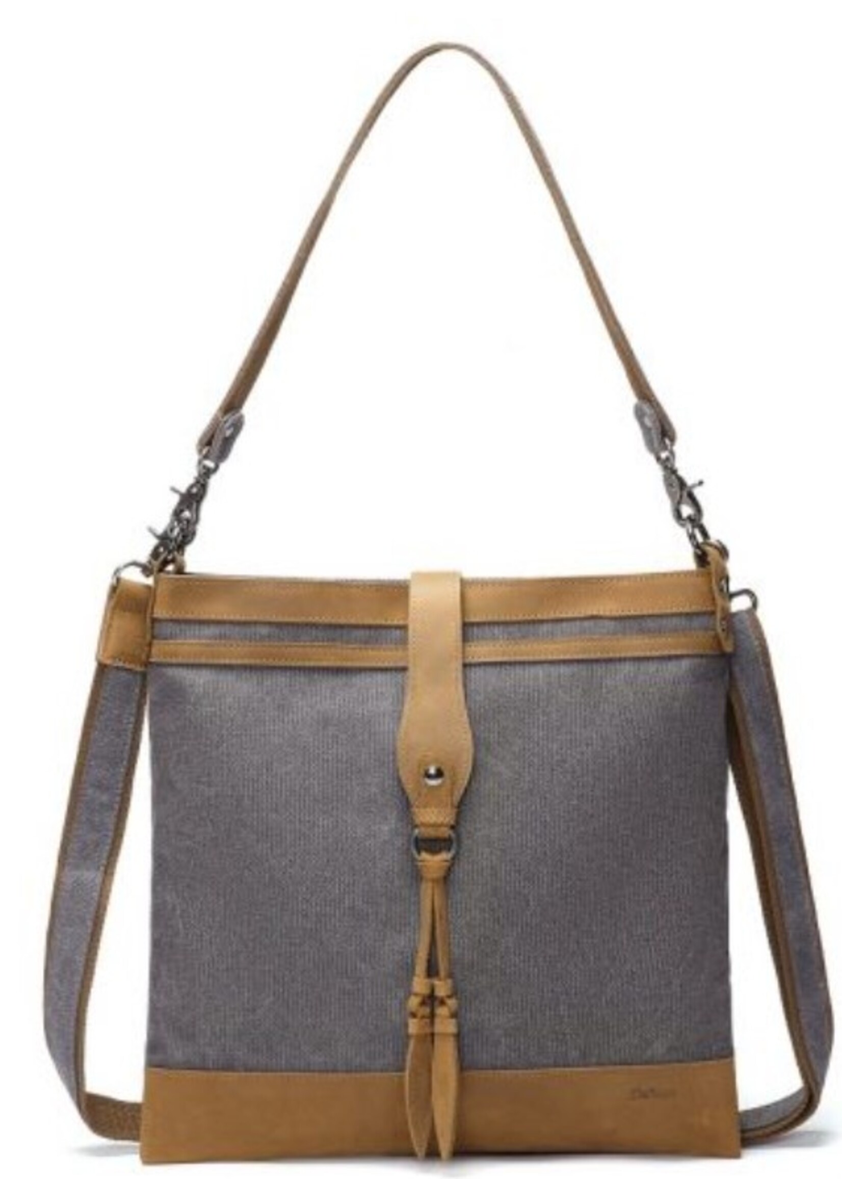 Da Van Canvas Cross Body Shoulder Bag with Designed Leather Detail * Grey