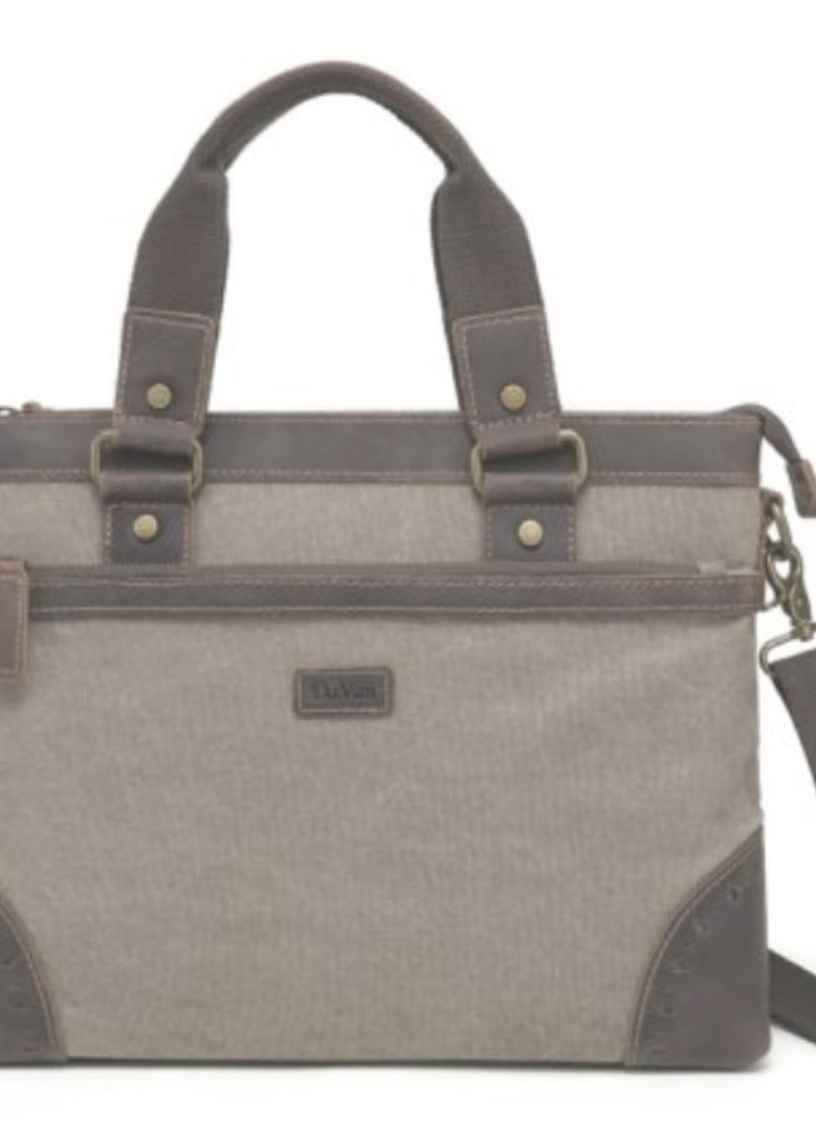 Da Van Canvas Shoulder Bag with Leather Trim * Brown