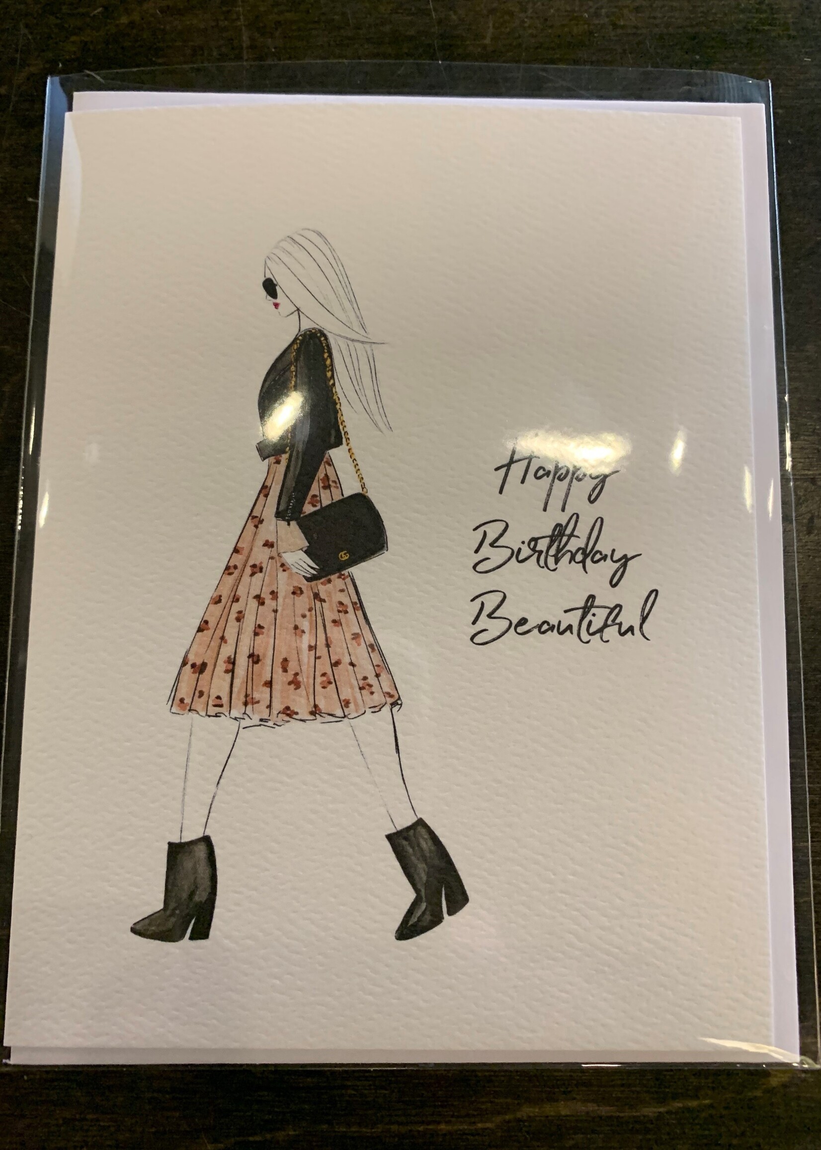 Almeida Illustrations/Faire "Happy Birthday Beautiful" Greeting Card * Blank Inside