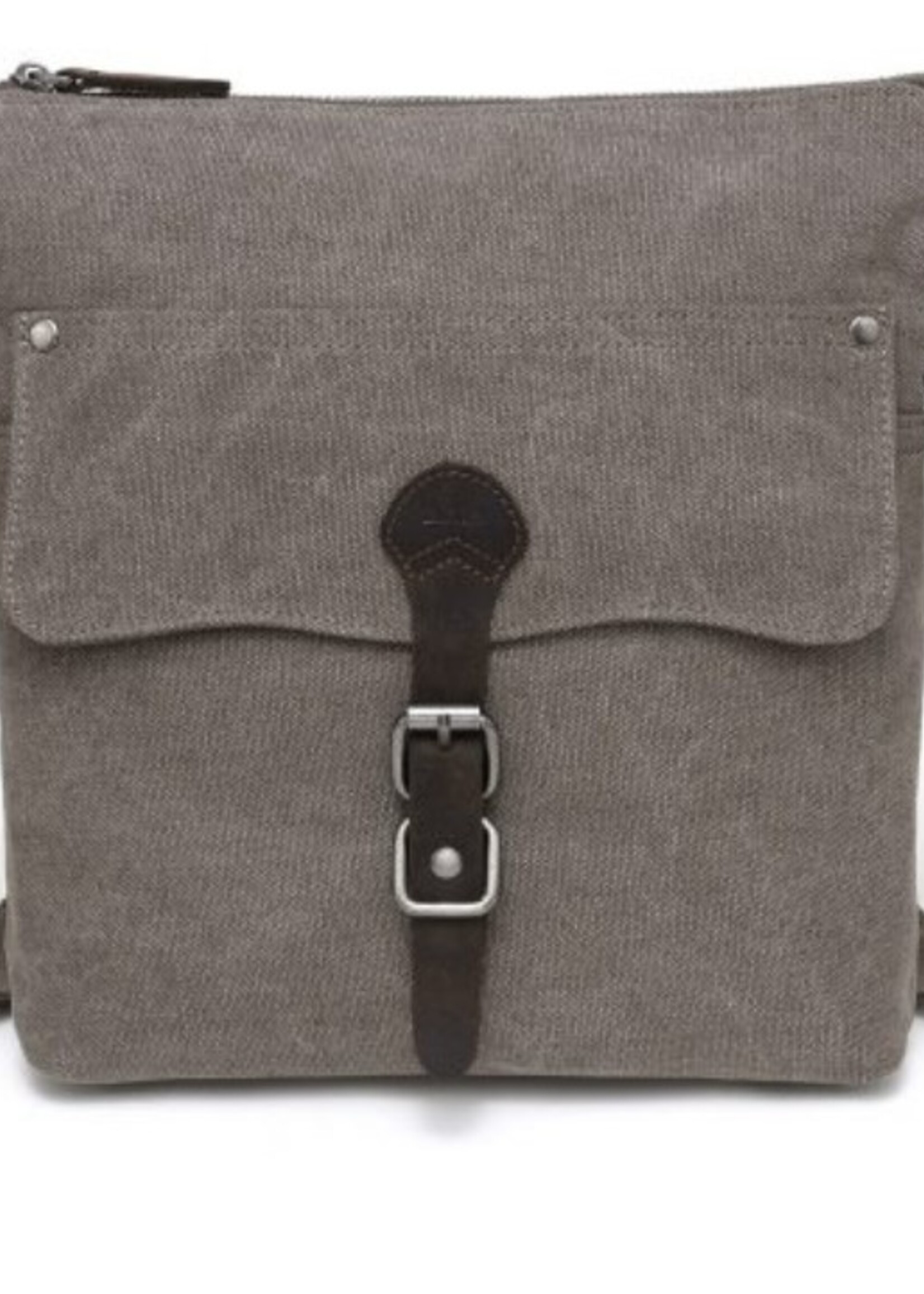 Da Van Canvas Shoulder Bag with Leather Trim * Brown