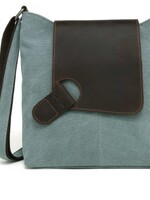Da Van Canvas Shoulder Bag with Leather Trim * Turquoise