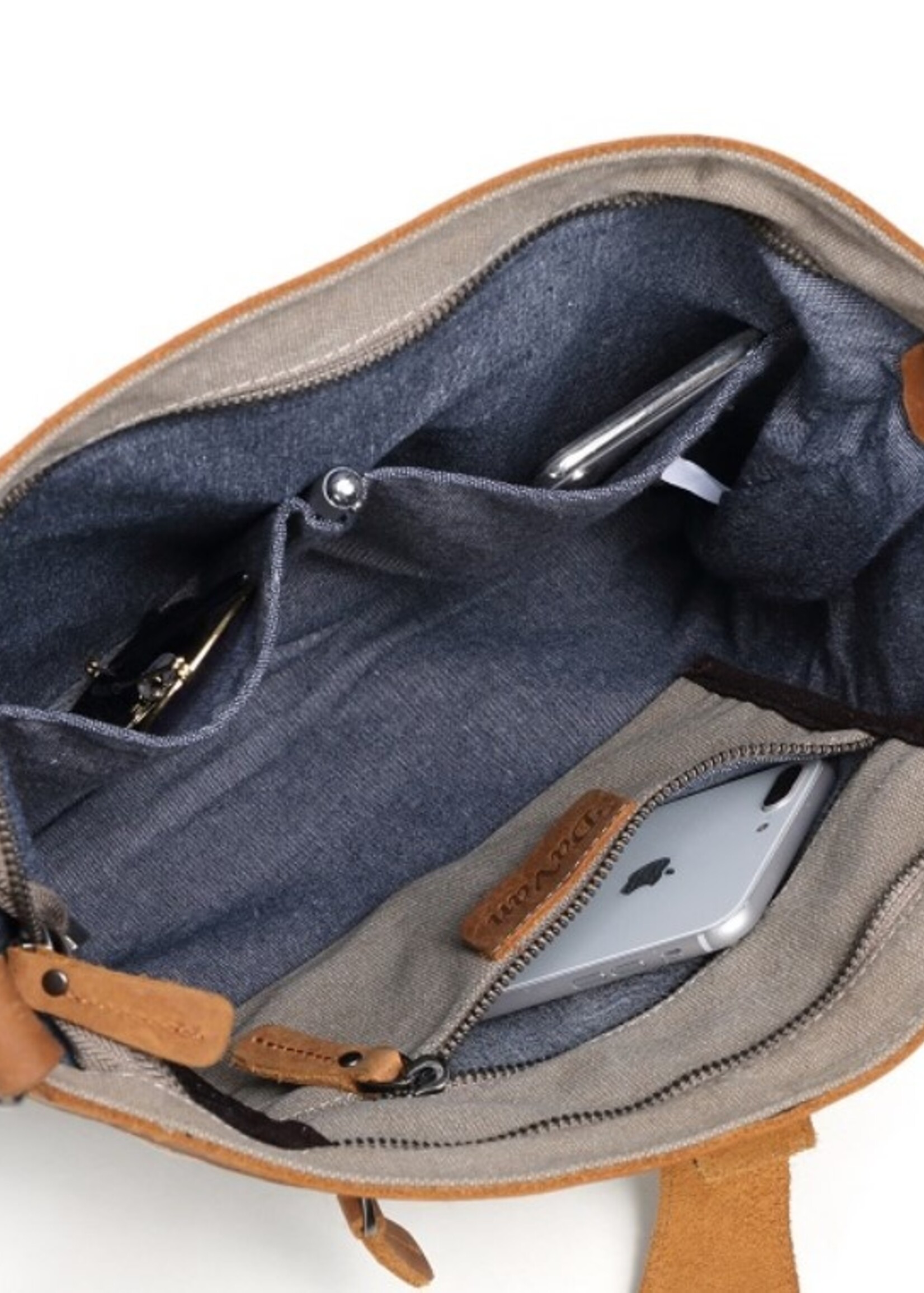 Da Van Canvas Cross Body SHoulder Bag with Designed Leather Detail & Steel Feather * Grey