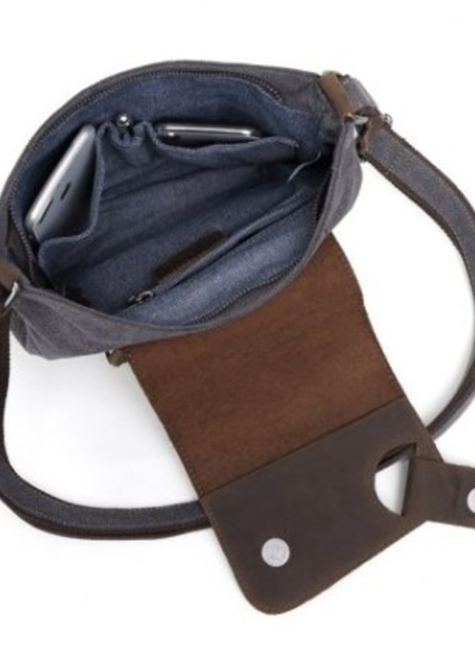 Da Van Canvas Shoulder Bag with Leather Trim * SB 538 * Blue