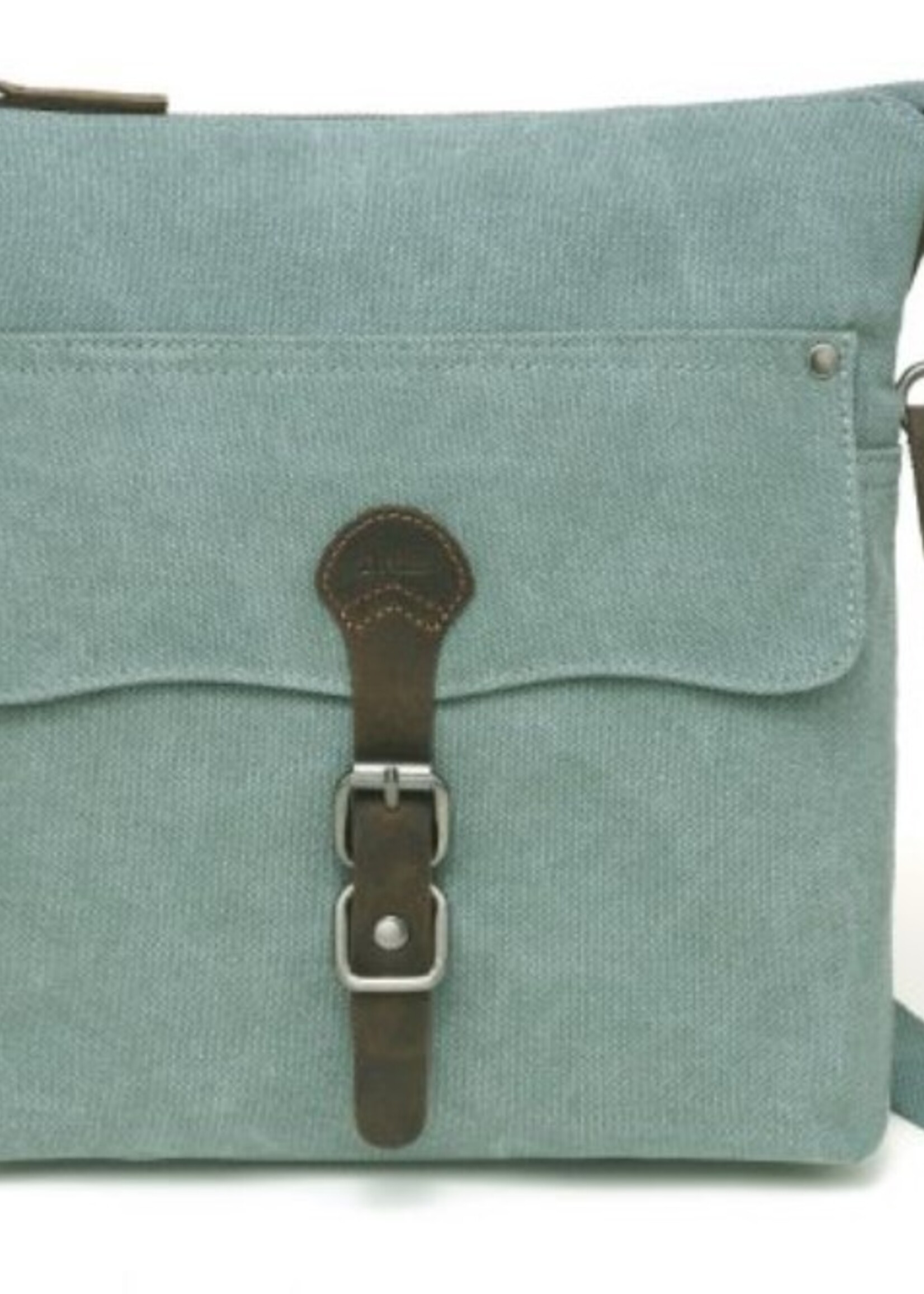Da Van Canvas Shoulder Bag with Leather Trim * Turquoise