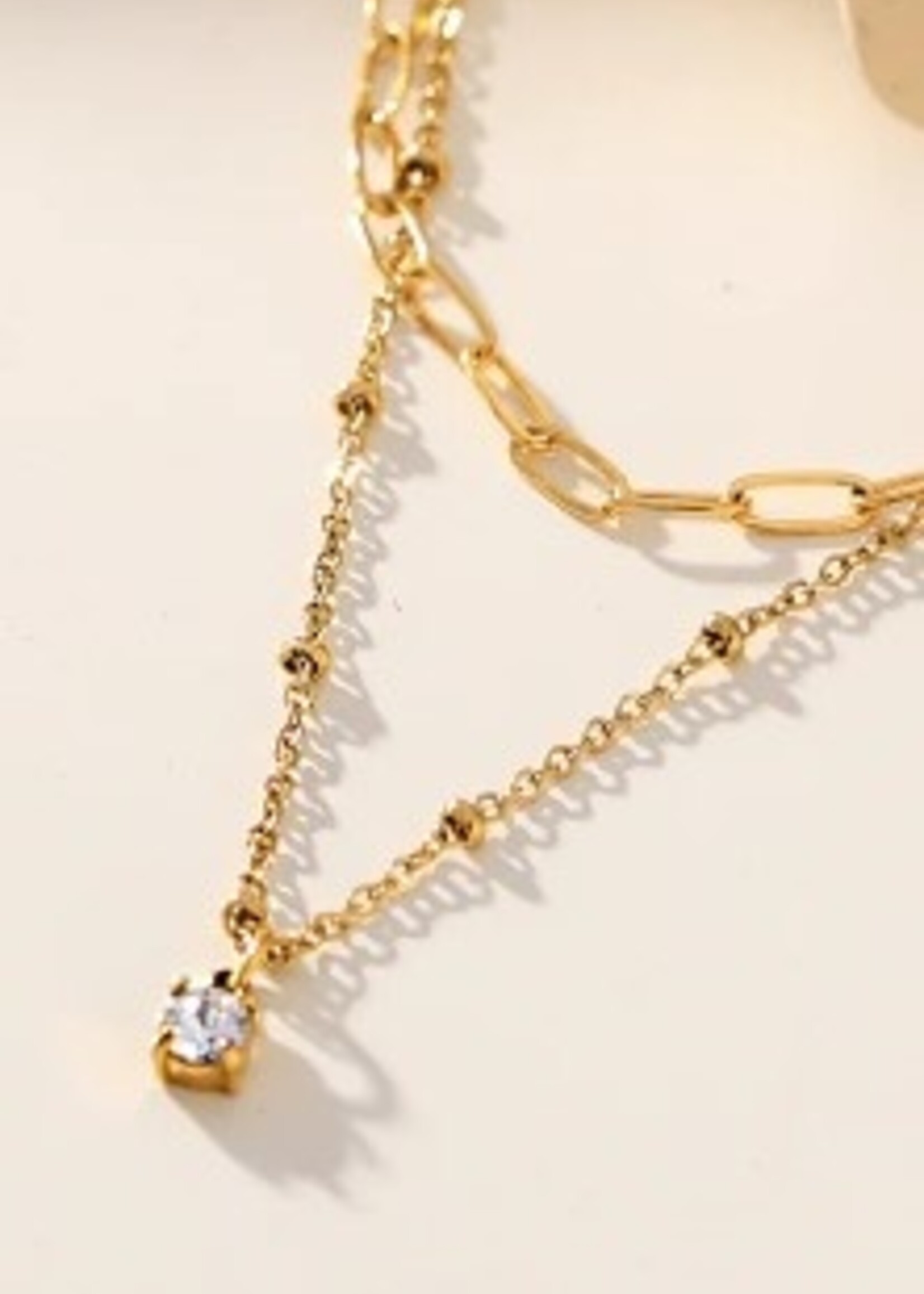 Hackney Nine/Dye Cast Kateri Layered Chains w/Triple A Zirconia Charm * Gold