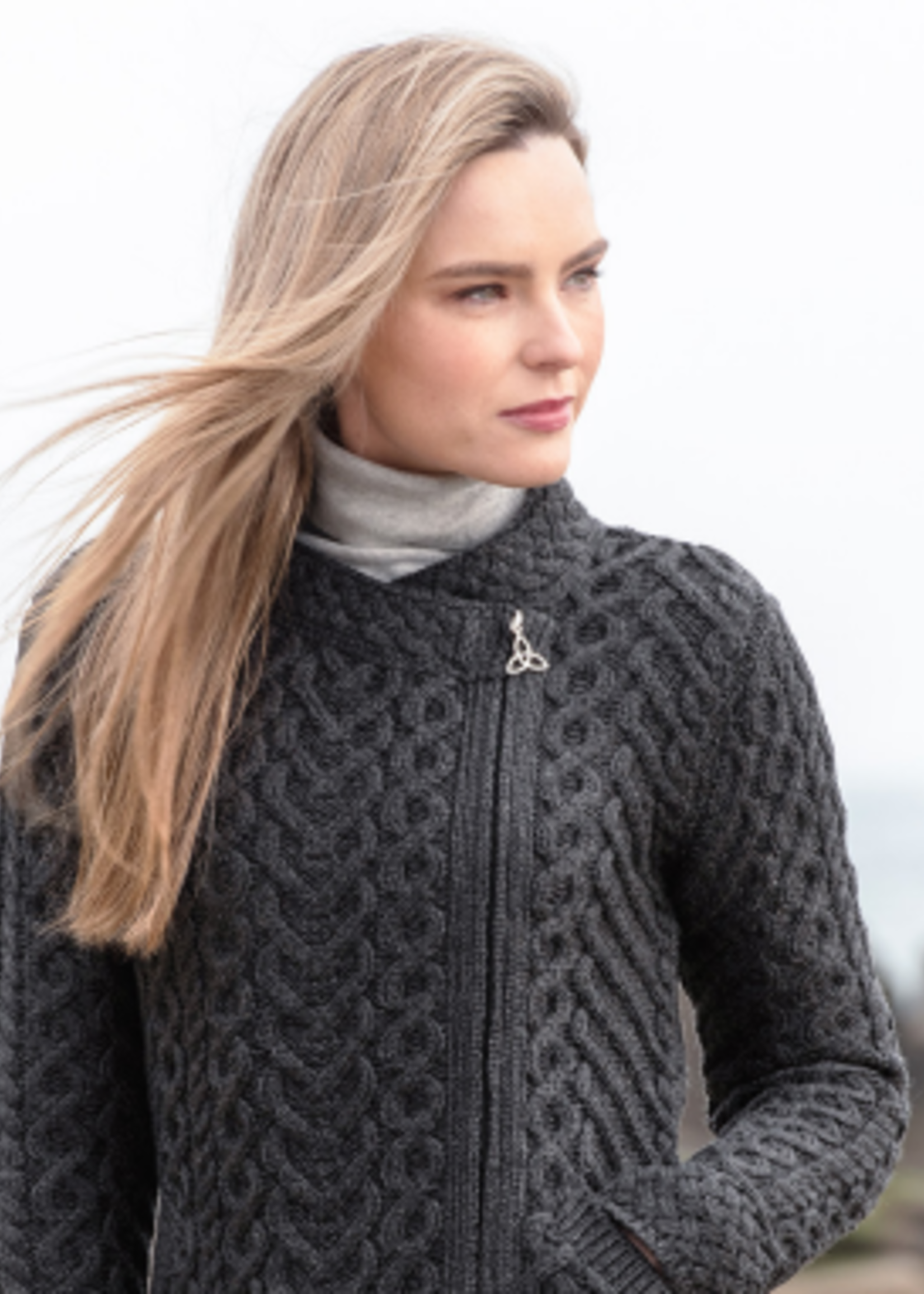 British & Irish Imports Cashel Merino Wool Cardigan * Charcoal * Large