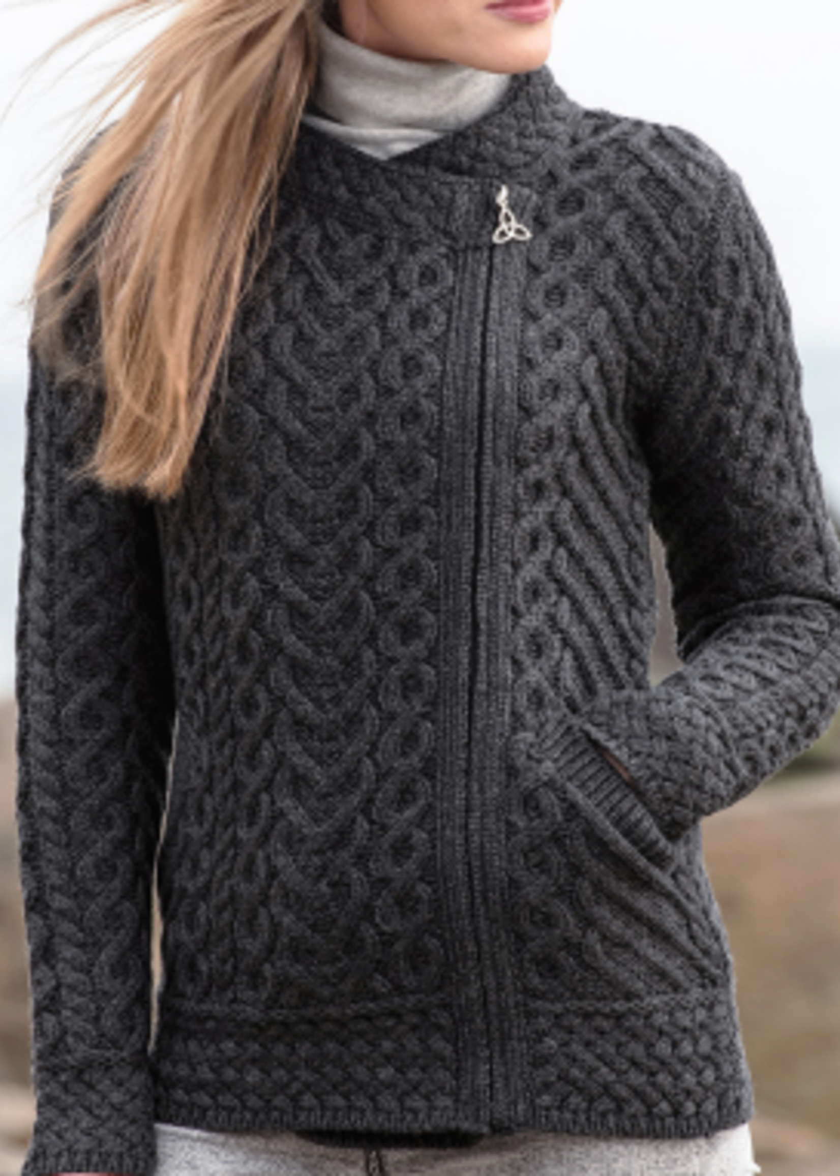 British & Irish Imports Cashel Merino Wool Cardigan * Charcoal  * Small