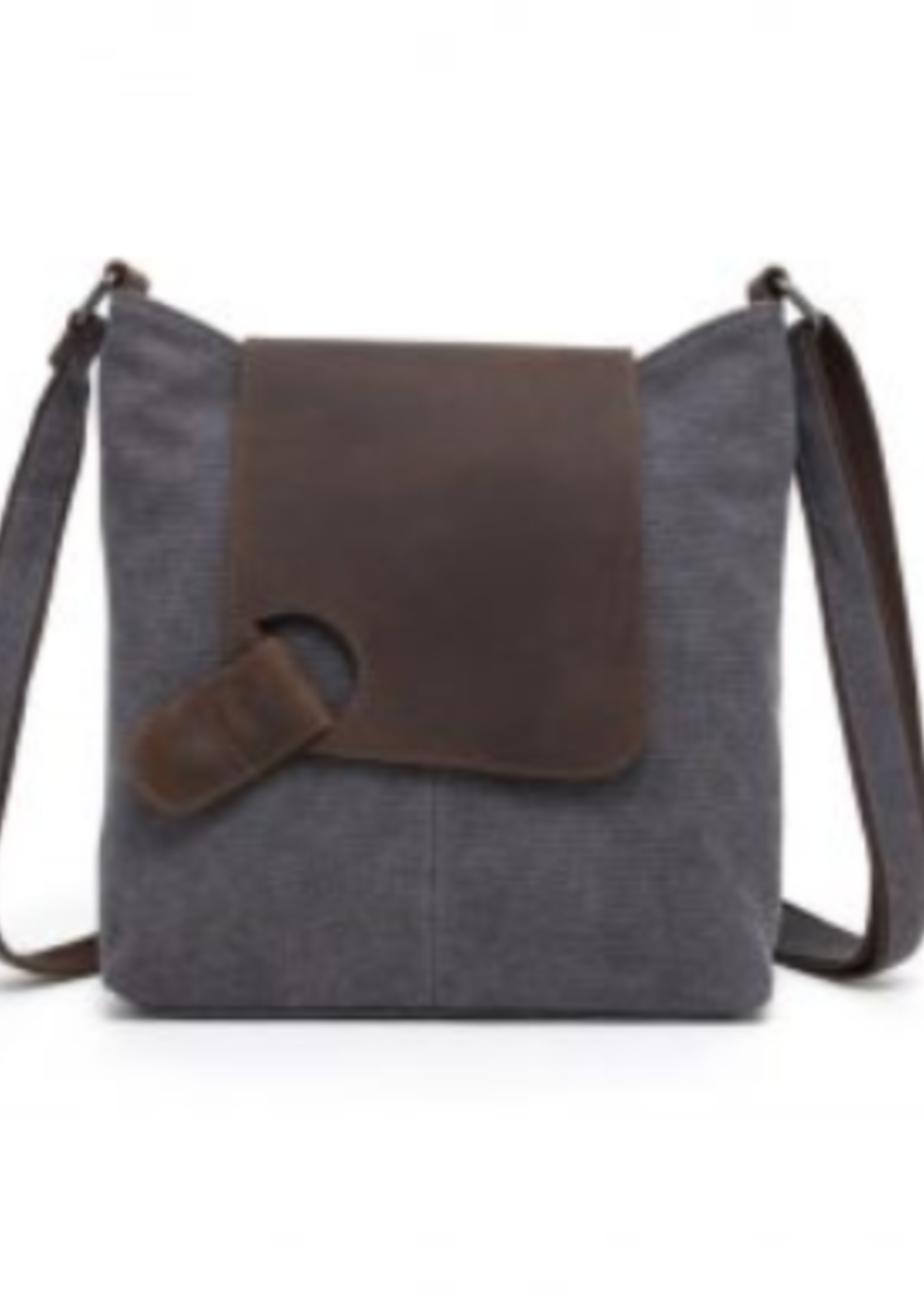 Da Van Canvas Shoulder Bag with Leather Trim * SB 538 * Grey