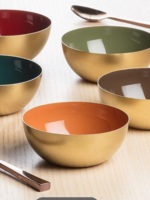Abbott Mini Enamel Dipping Bowl * Gold & Red