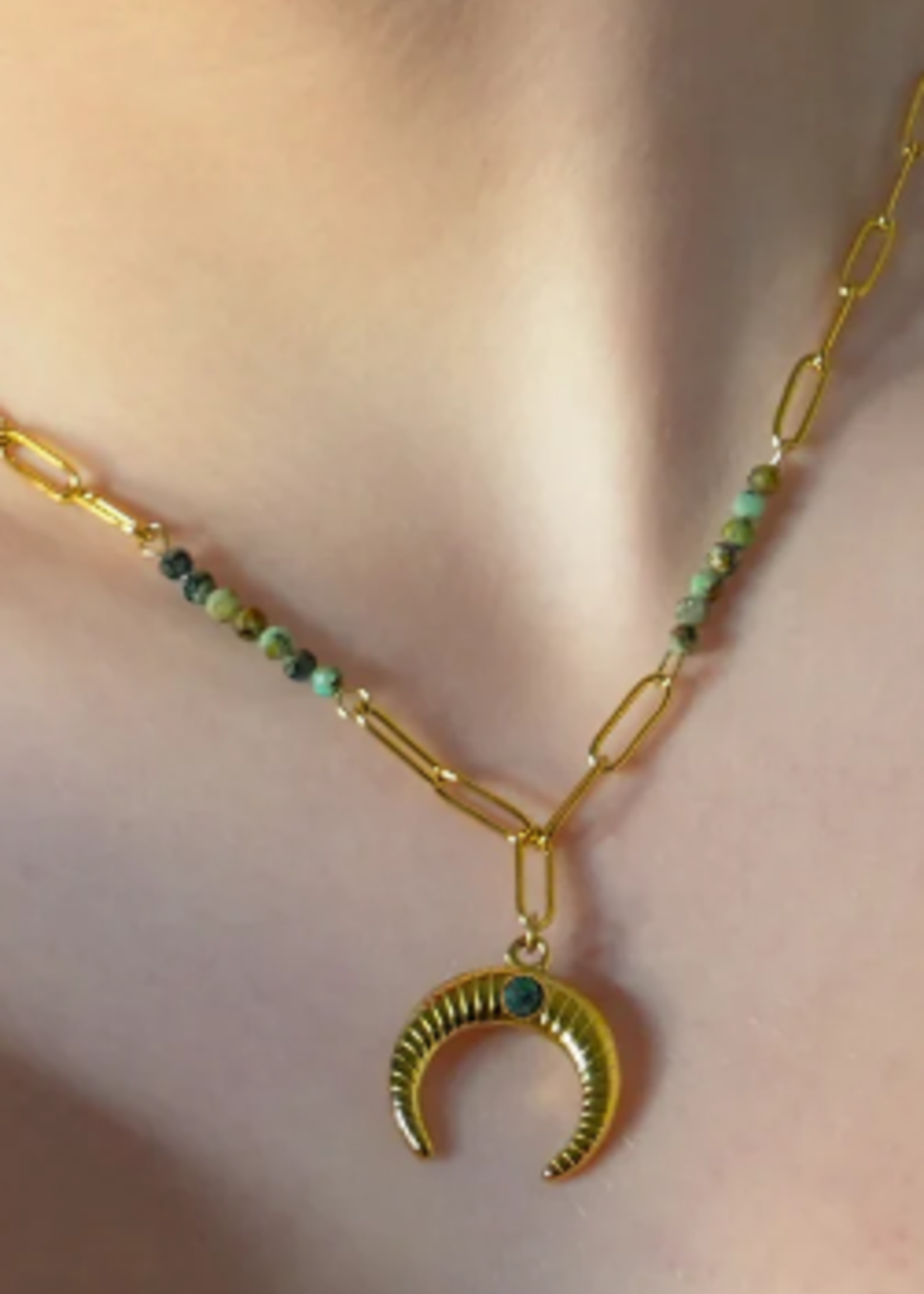 Hackney Nine/Dye Cast Lille Necklace * Gold w/African Tourquoise Stones