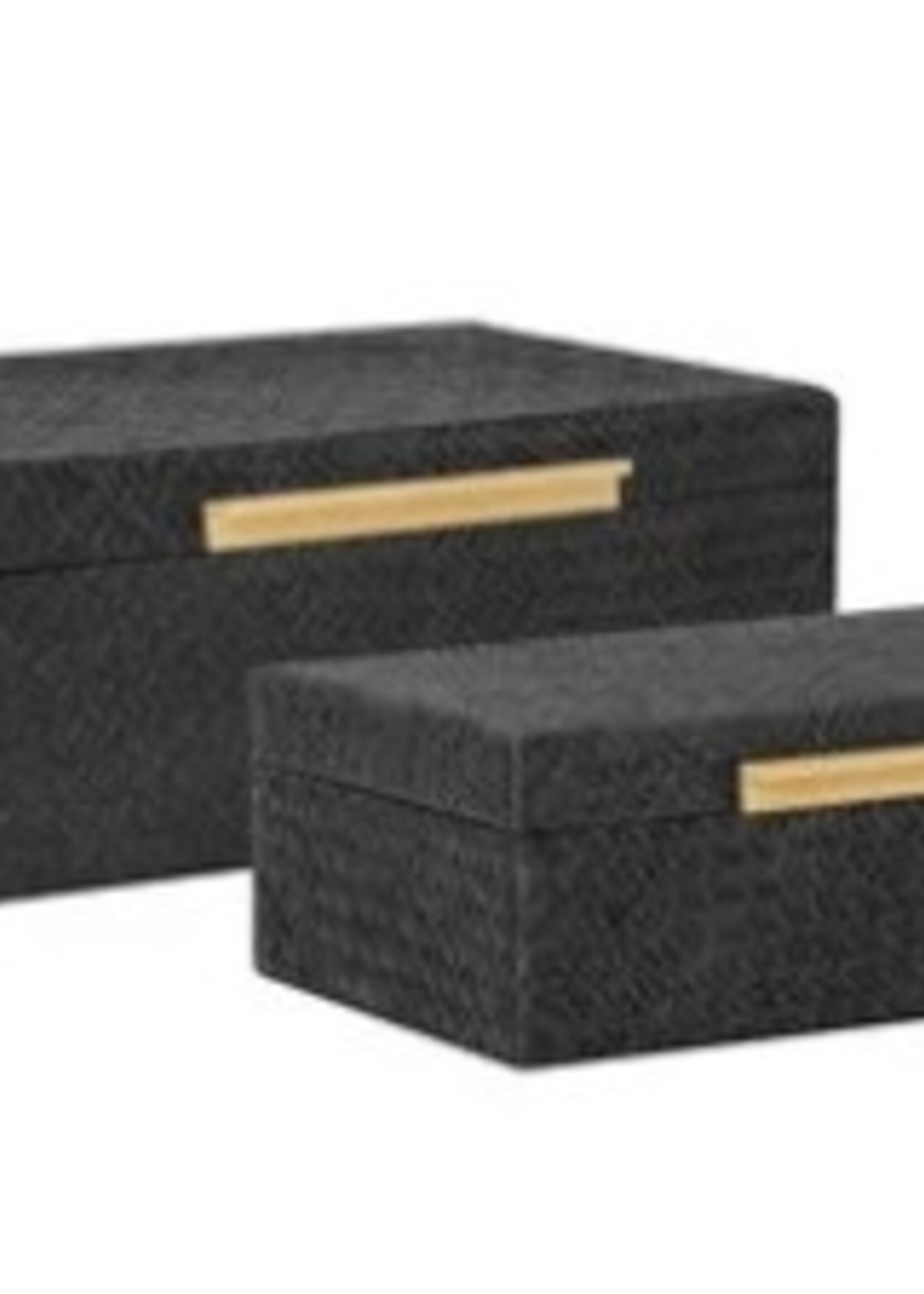 Torre & Tagus Pandan Black Leather Boxes * Set of Two * 13"x8.5  & 11.75"x6.75