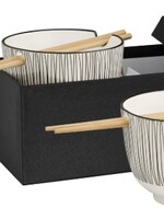 Kiri Porcelain Set of 2 Noodle Bowls  w/Chopsticks * Black Line * 5"