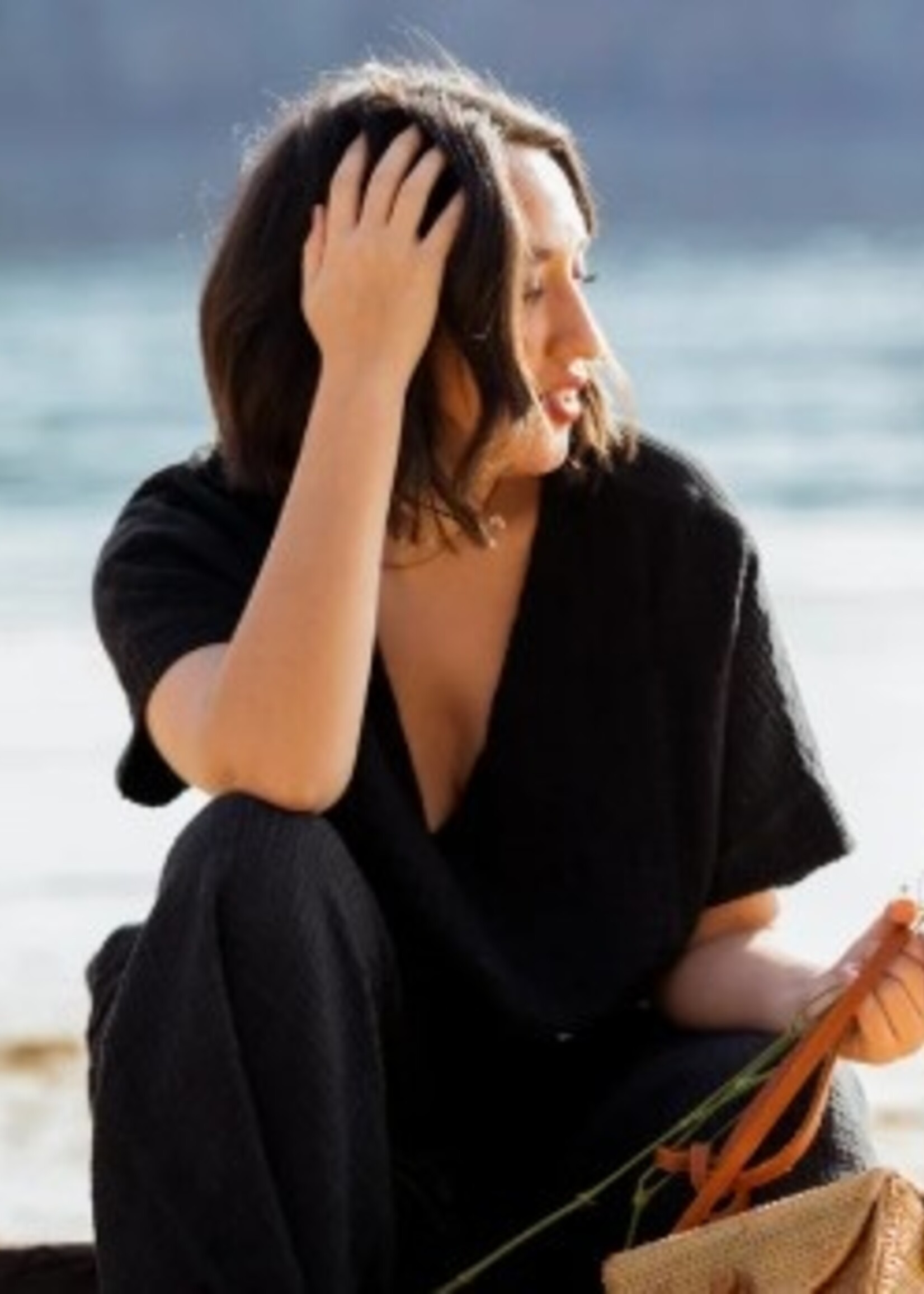 Pokoloko Crinkle Crop Top * Black * Over Sized