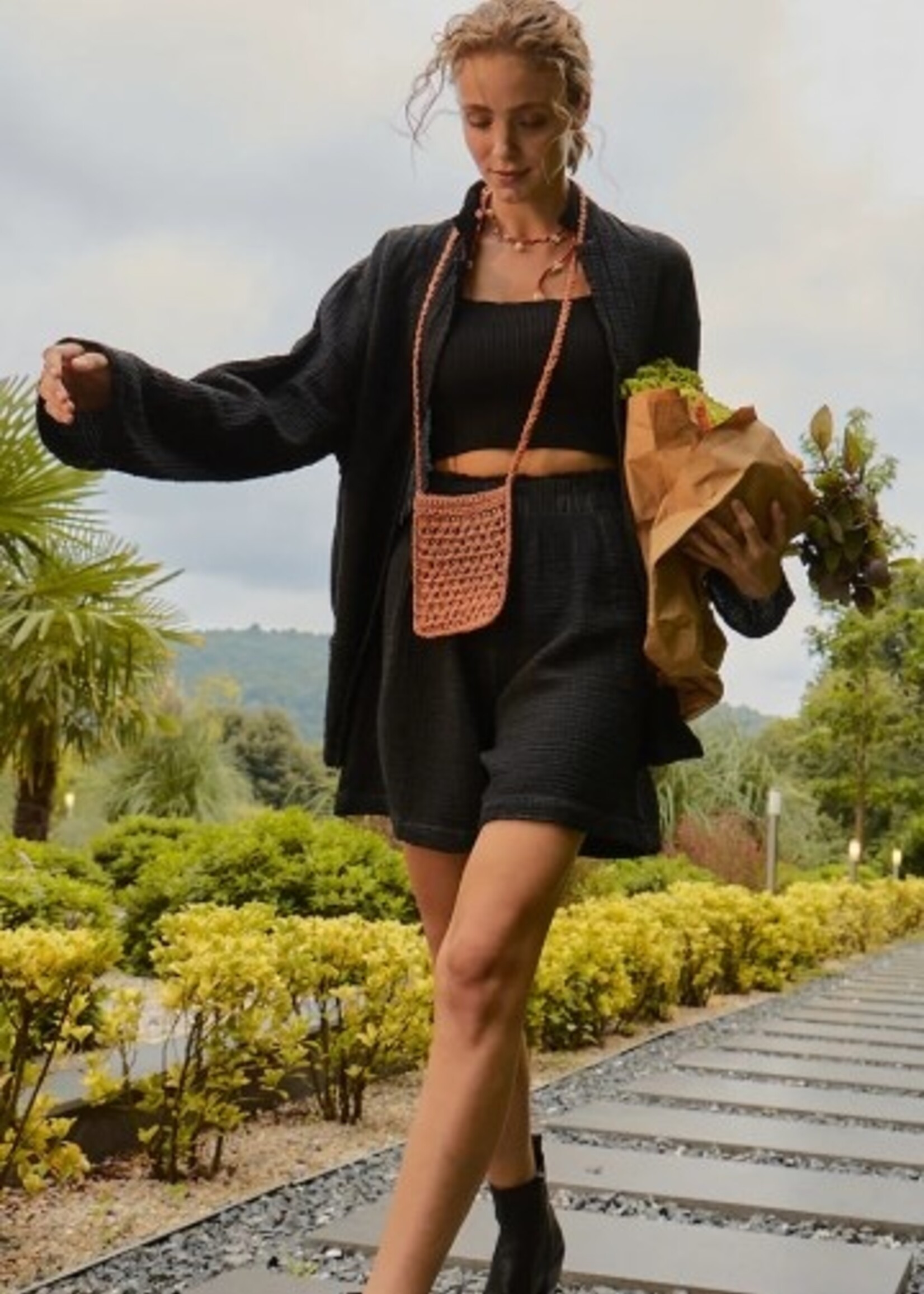 Pokoloko Crinkle Relaxed Shorts * Black * One Size