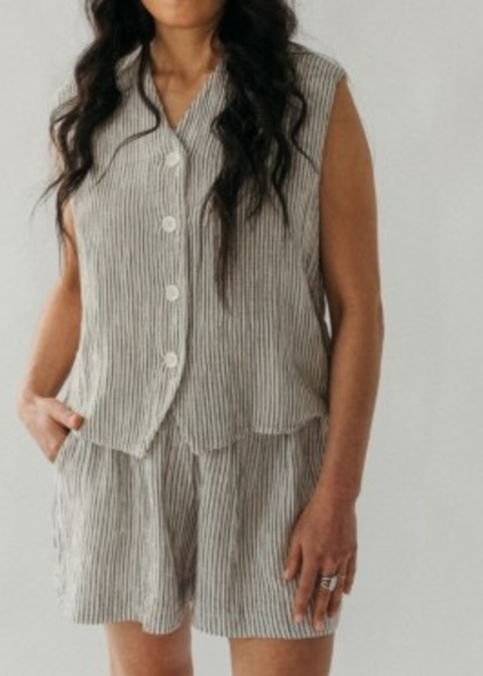 Pokoloko Striped Crinkle Cotton Waistcoat * One Size