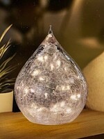 Torre & Tagus LED Crackle Glass Teardrop * 6" x 8" * Clear