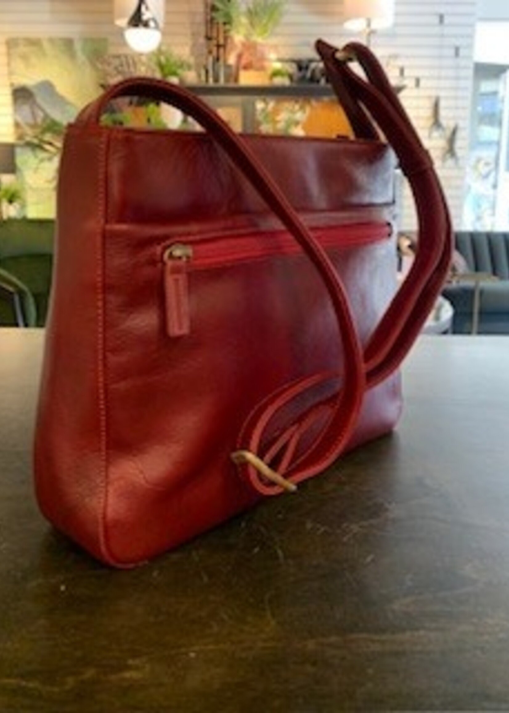 Derek Alexander Derek Alexander BR-8011 Top Inset Zipper Shoulder Bag * Red