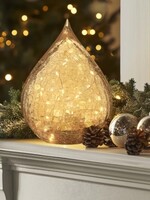 Torre & Tagus LED Crackle Glass Teardrop * 6" x 8" * Amber