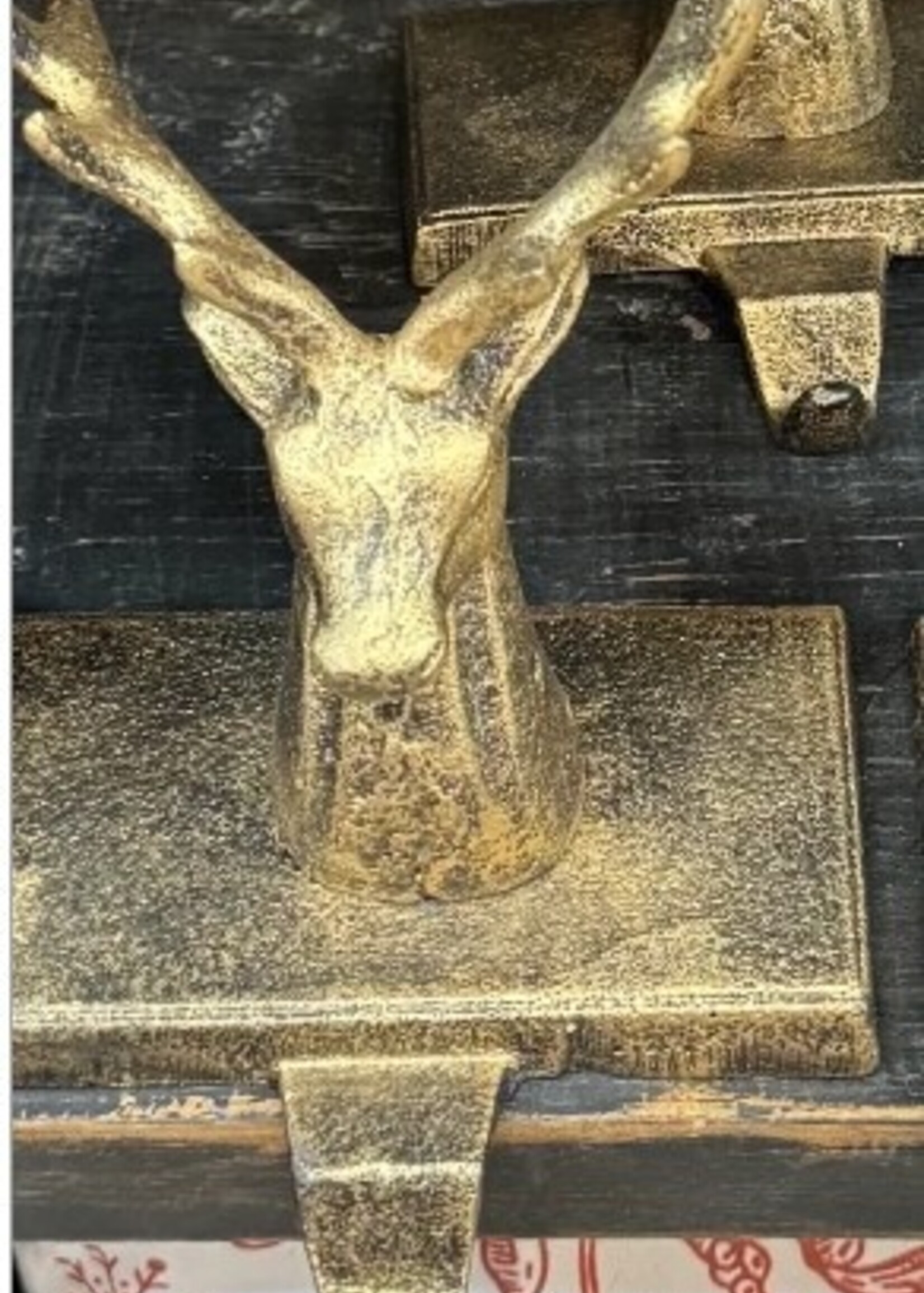 Tri W Imports Cast Iron Deer Stocking Holder * Rustic Gold