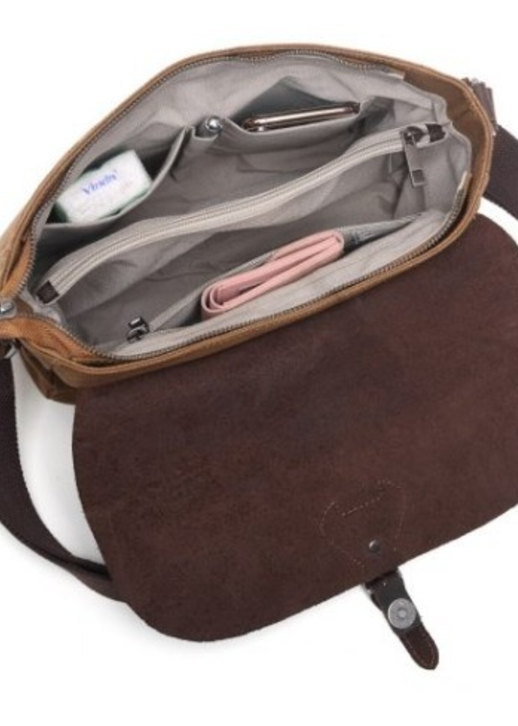 Da Van Waxed Canvas Shoulder Bag with Front Leather Flap Closure * SB578W * Grey