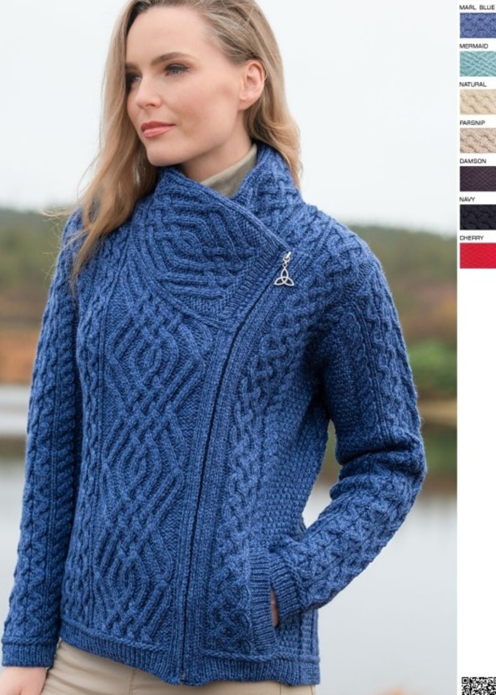 British & Irish Imports Shannon Short Side Zippered Cardigan * Cherry * Large