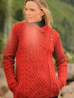 British & Irish Imports Shannon Short Side Zippered Cardigan * Cherry * Small