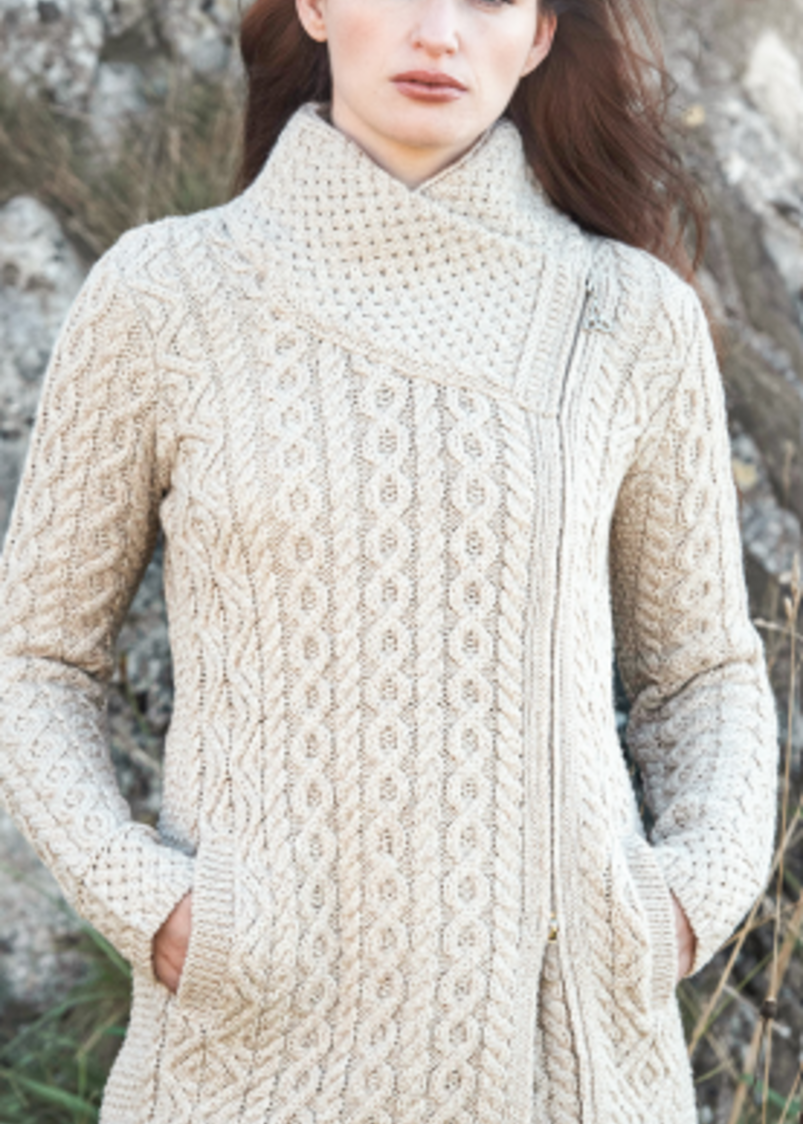 British & Irish Imports Athenry Zippered Short Cardigan * Parsnip * Large