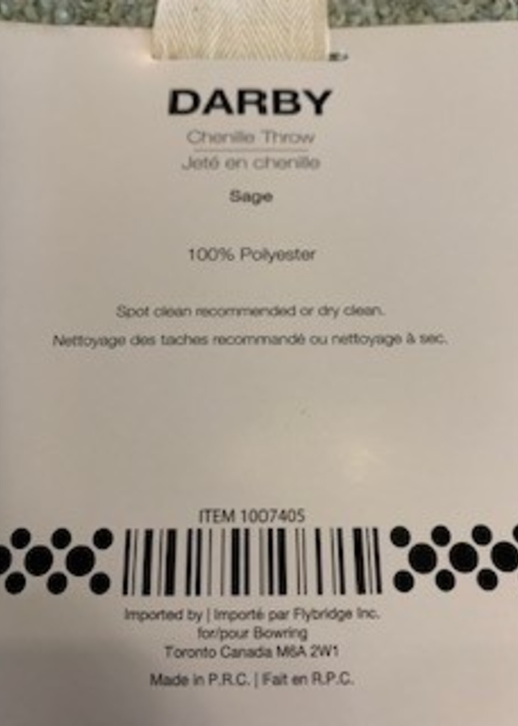 Bowring Darby Chenille Throw * 50" x 60" * Sage