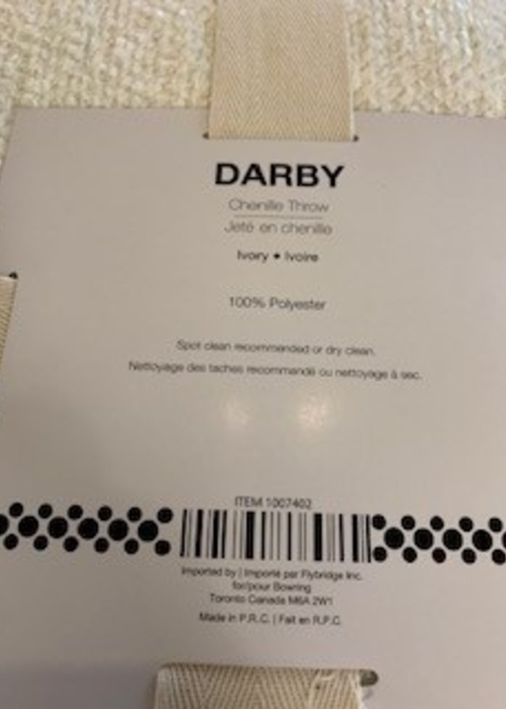 Bowring Darby Chenille Throw * 50" x 60" * Ivory