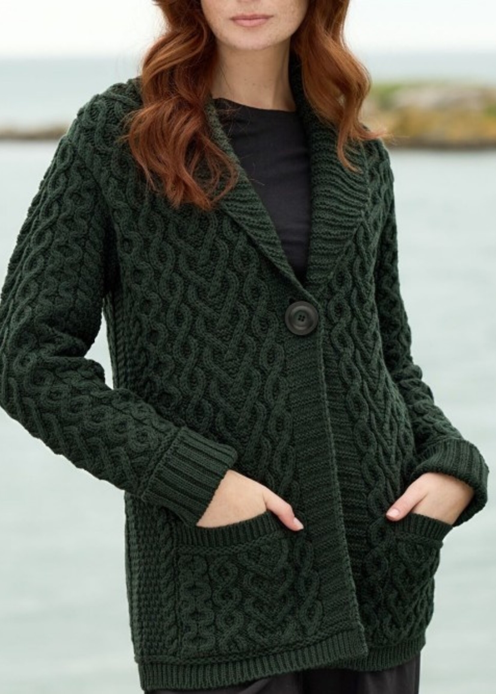 British & Irish Imports The Mulranny Irish Wool Sweater * Cedar * Large