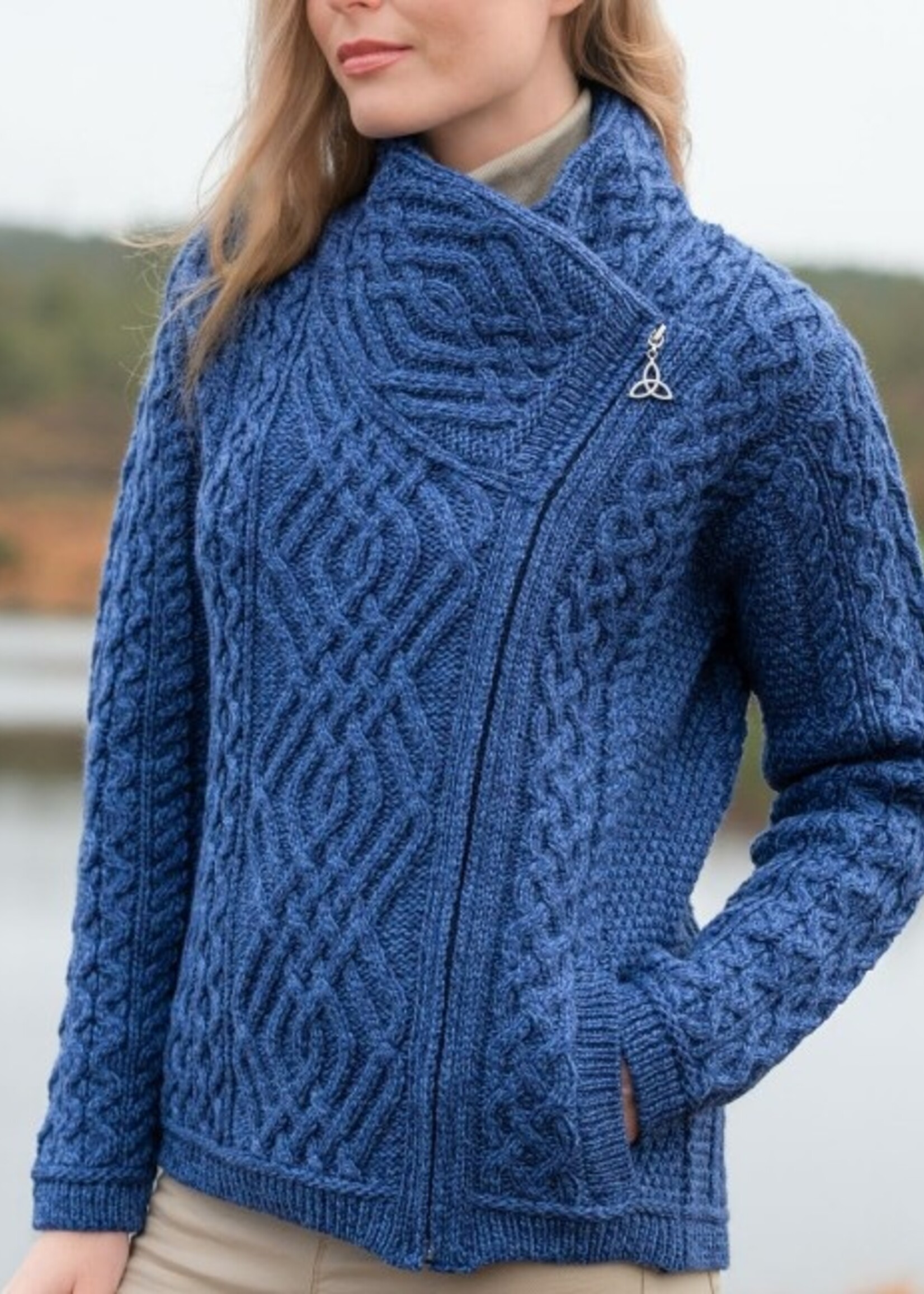 British & Irish Imports The Shannon Irish Wool Sweater * Blue Marl * Small