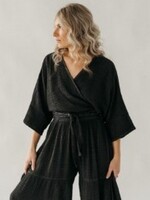Pokoloko Crinkle Baloon Sleeve Top * One Size * Black