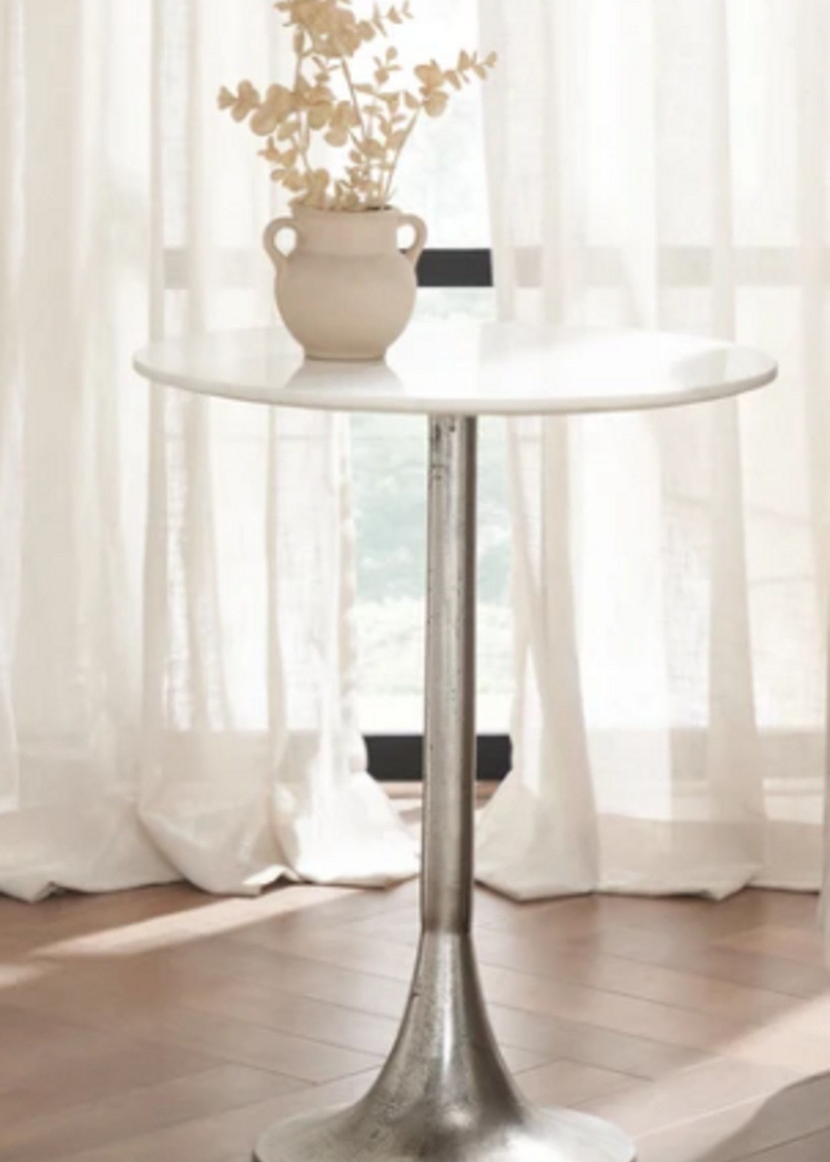 Renwil Eloa Accent Table * Plated Antique Nickel & Banswara White Marble