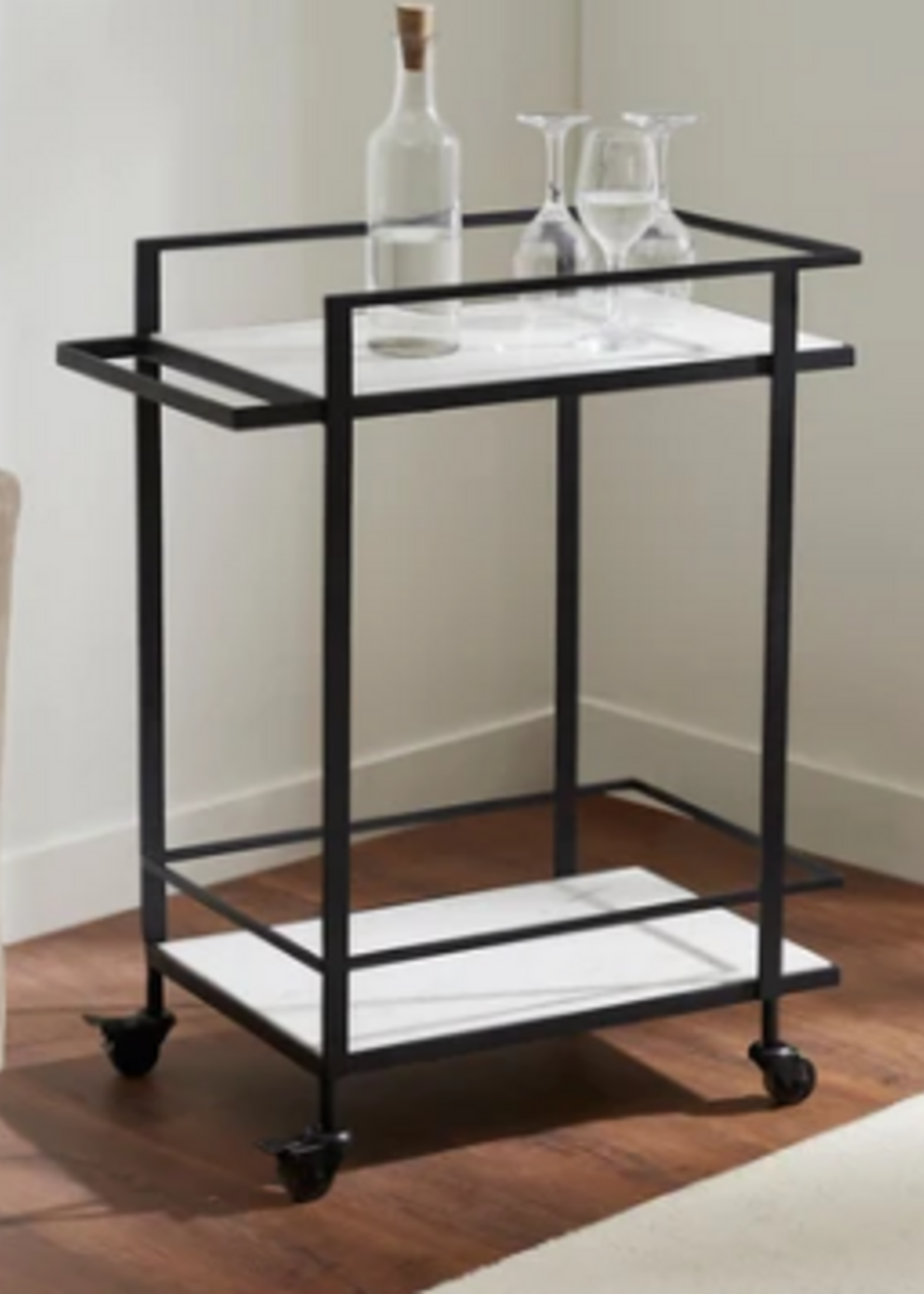 Renwil Colton Bar Cart * Black Iron & Marble * 25.5"x33"x15"