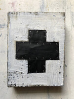 Handmade Mixed Media Art Swiss Cross - Black