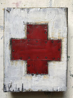 Mixed Media Art Swiss Cross - Red