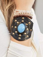 Aegean Boho Black Leather Cuff Bracelet