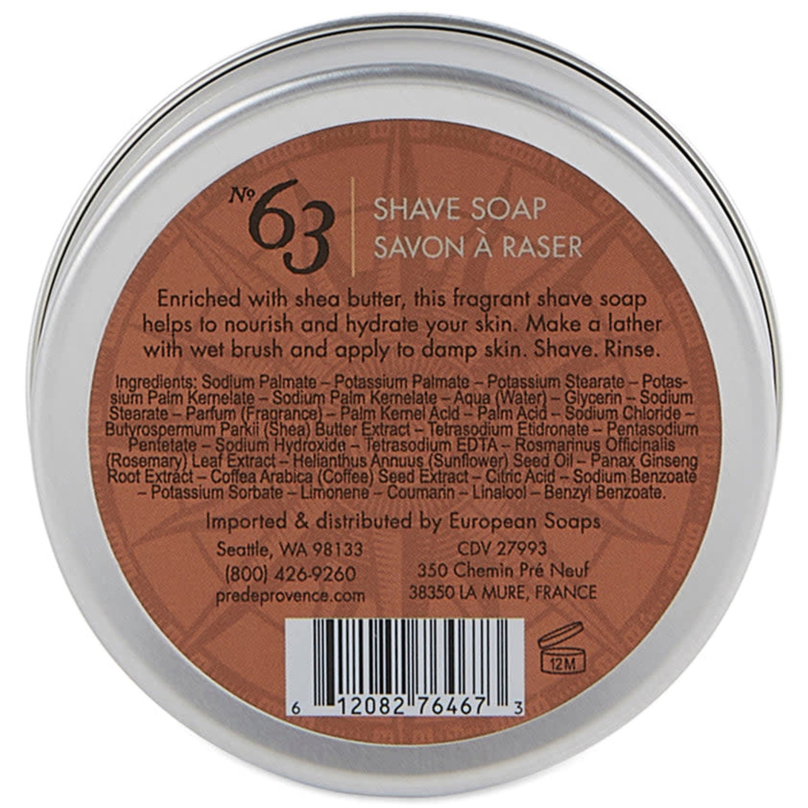 European Soaps Men's #63 Shave Soap Tin