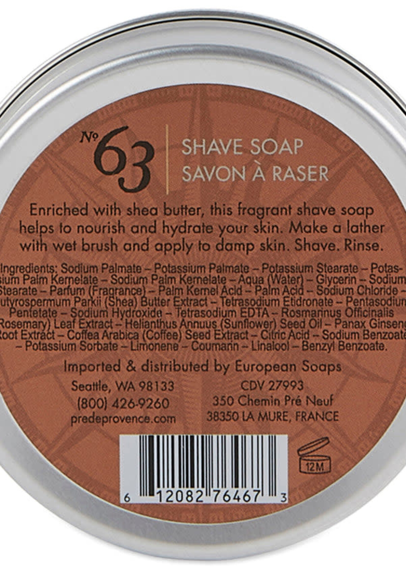 European Soaps Men's #63 Shave Soap Tin
