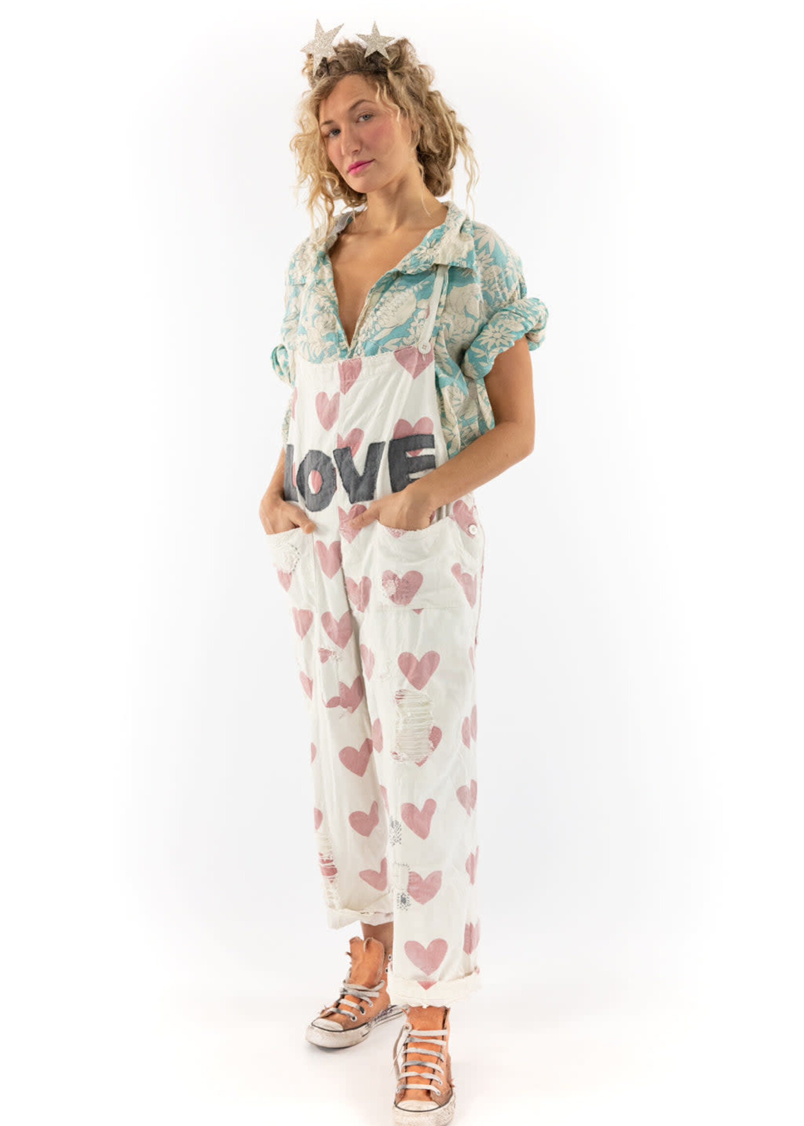 Magnolia Pearl Magnolia Pearl Love Applique Overalls 033