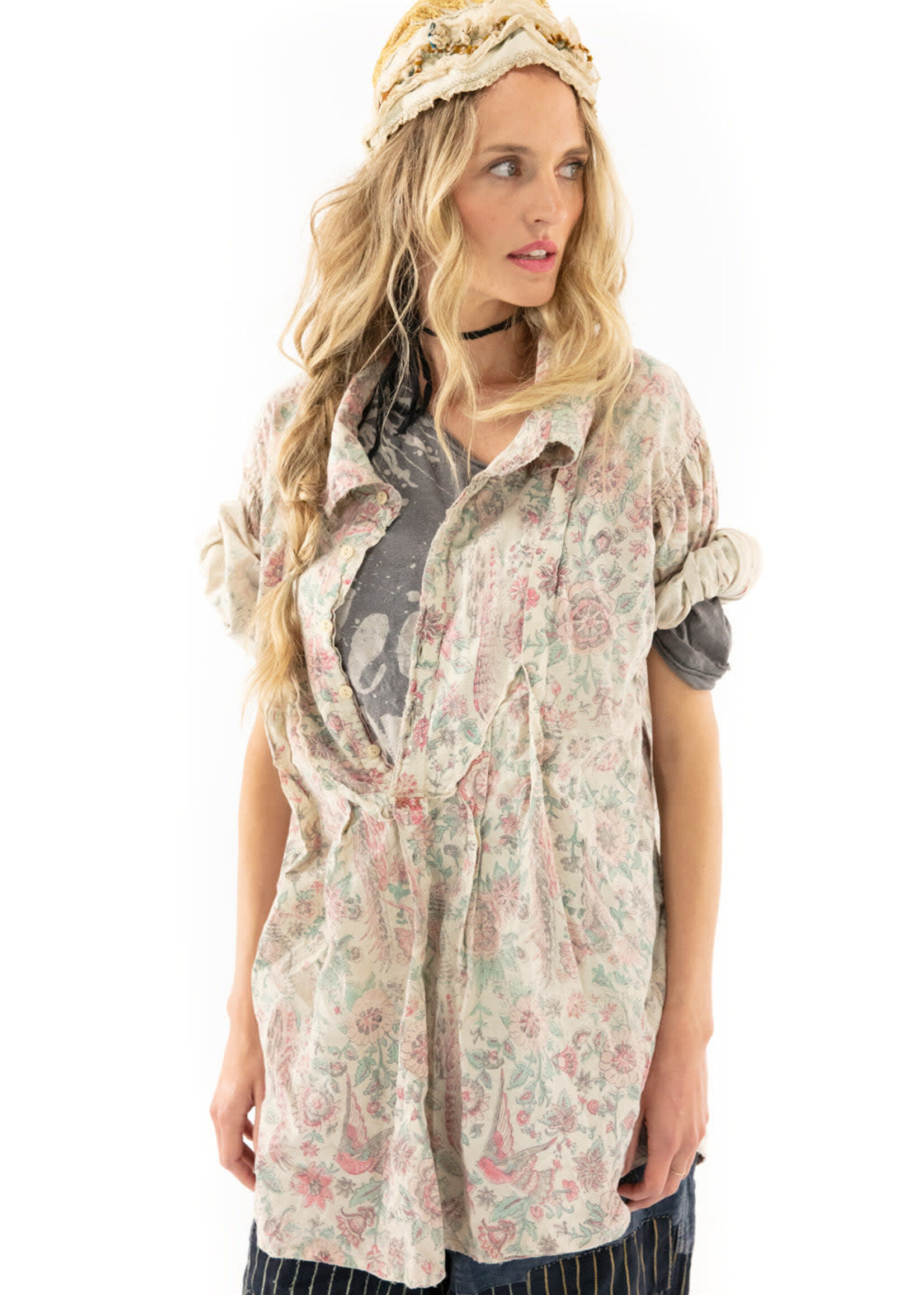 Magnolia Pearl Blockprint Tora Shirt Acanthus Sun Top 1123