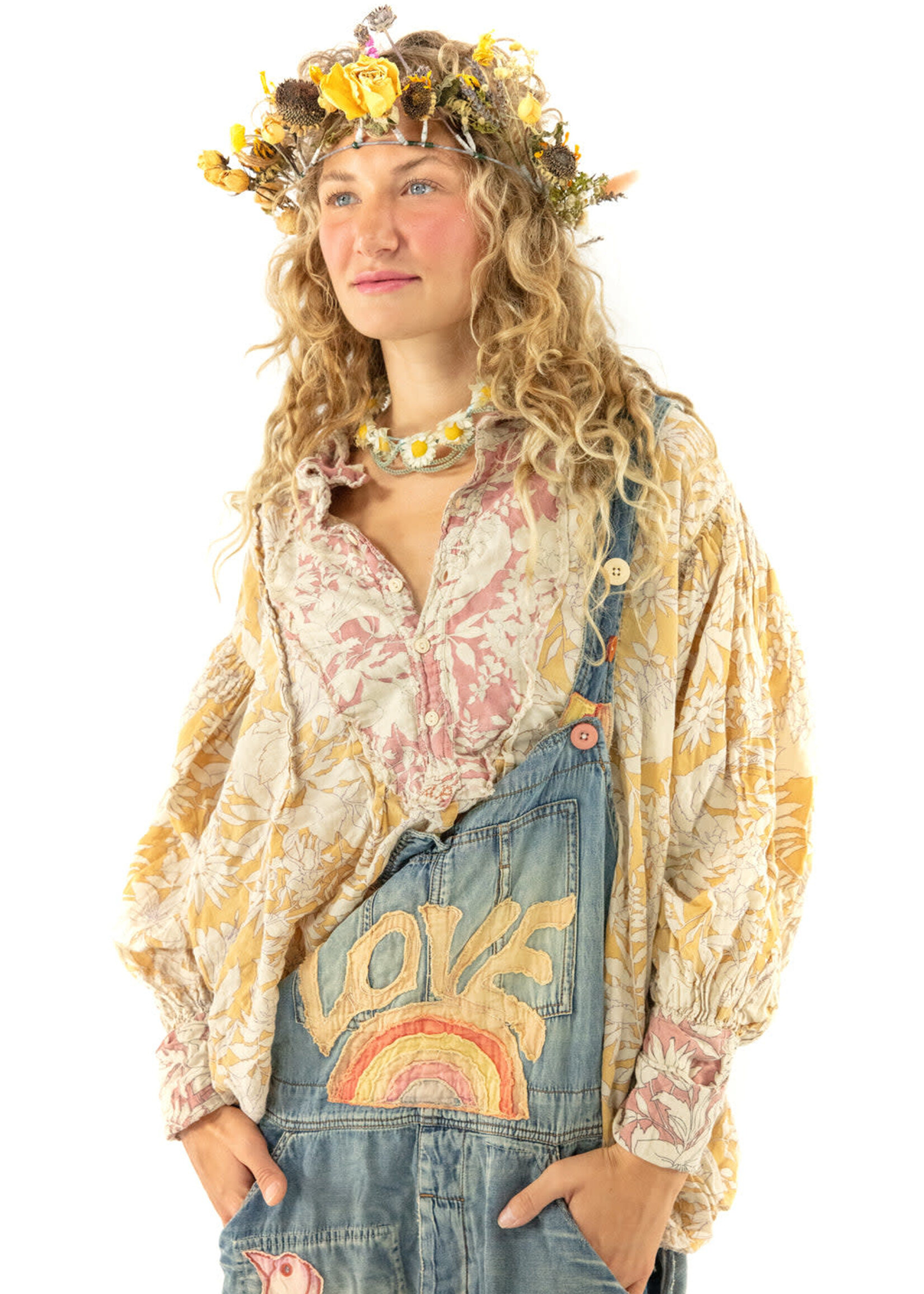 Magnolia Pearl Blockprint Tora Shirt Dandelion Top 1123