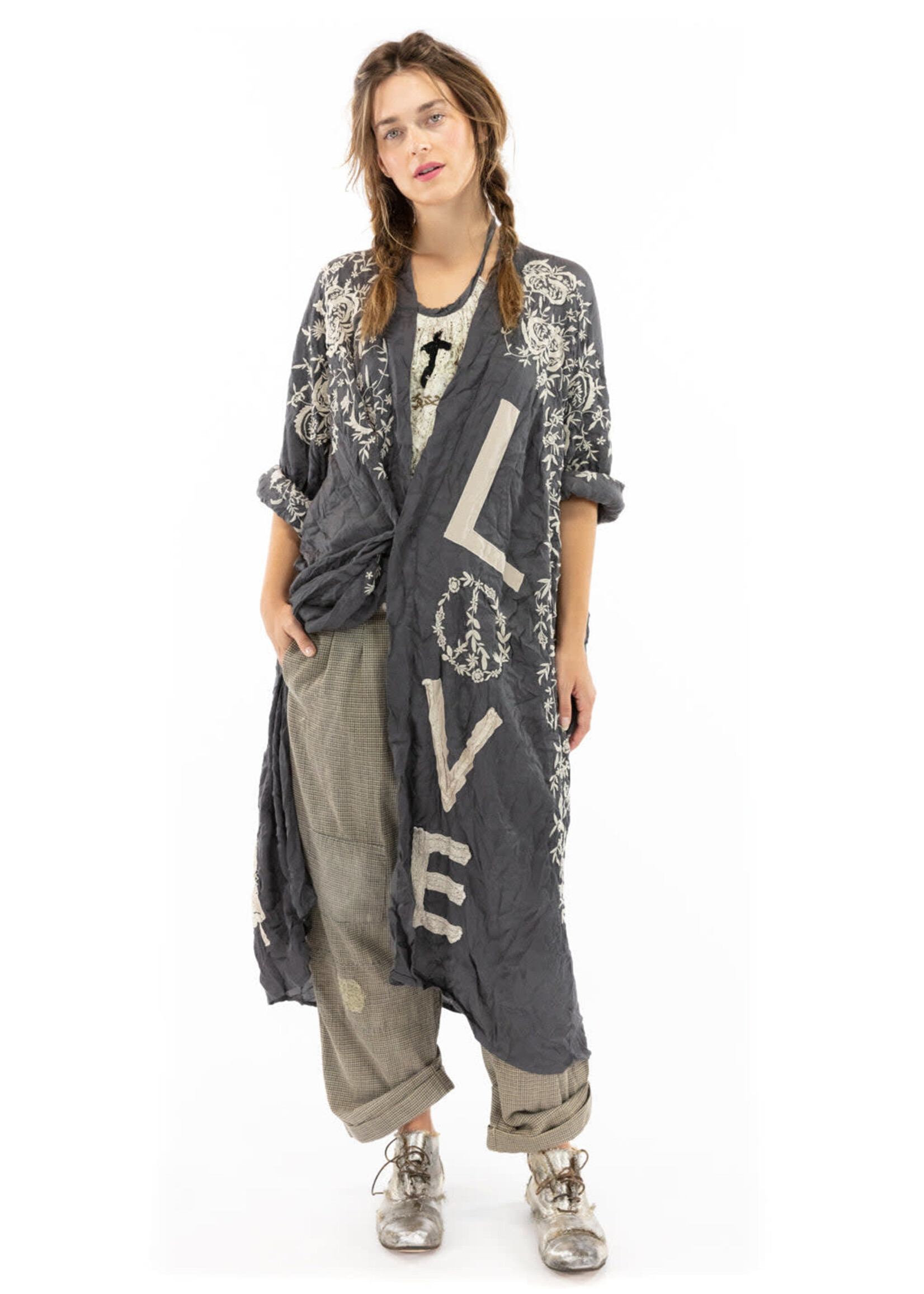 Magnolia Pearl Applique Blessed Kimono Midnight Jacket 505